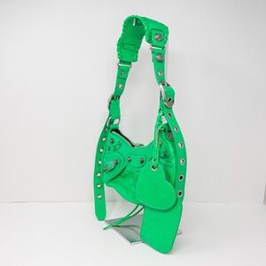Balenciaga Le Cagole Genuine Lamb Leather Shoulder Purse Bag Vivid Green Silver